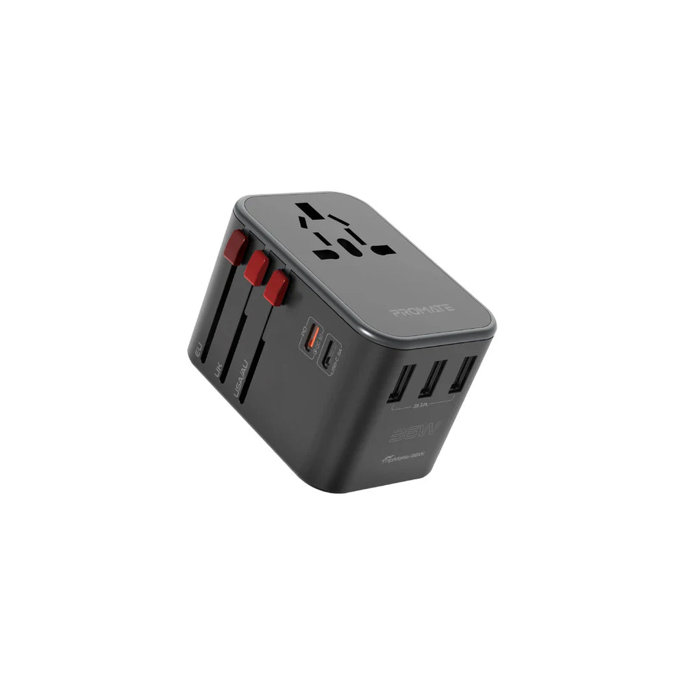 Promate TripMate-36W Smart Charging Surge Protected Universal Travel Adapter
